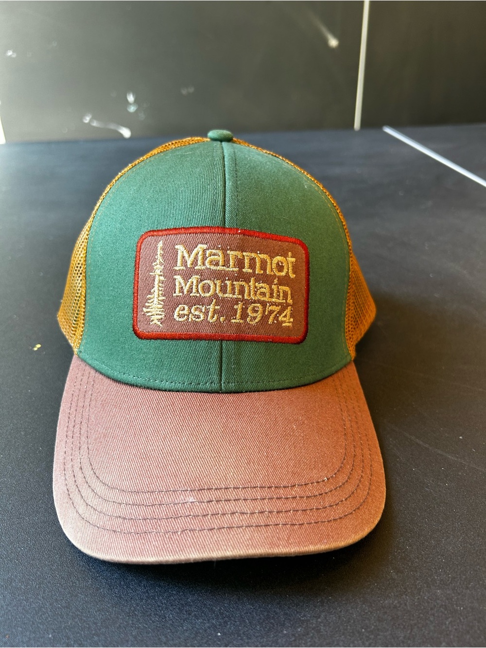 Marmot Two-Tone Mesh Trucker Cap in Green & Brown